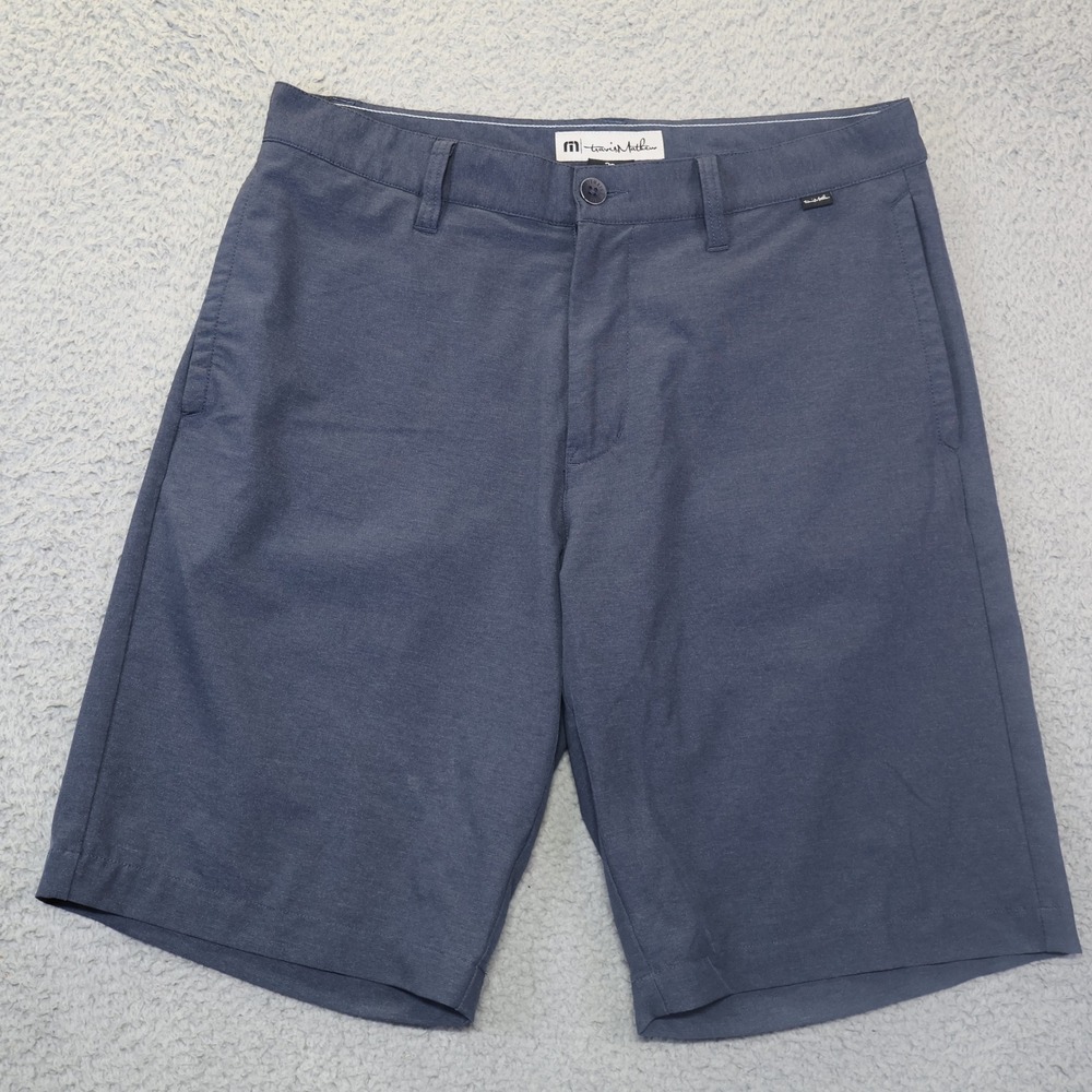 TravisMathew Mens Golf Shorts Blue Grey Stretch Performance Size 32 Flat Front